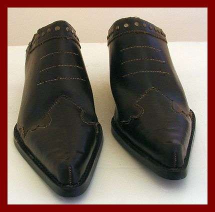 TRENDY BROWN COWBOY STYLE MULES - SIZE: 5