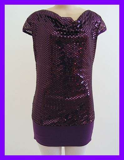 SIZE: MEDIUM - STUNNING PURPLE SEQUINED LONG TOP