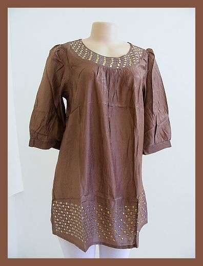 SIZE: LARGE - SILKY GOLD BEADED LONG TOP