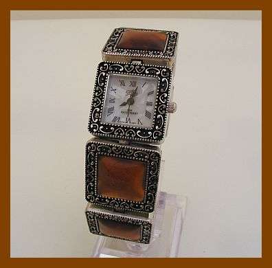 ANTIQUE STYLE LINK WATCH WITH WHITE MOTHER OF PEARL FACE