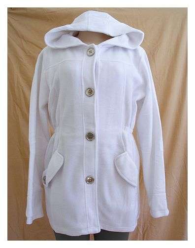 SIZE: X-LARGE - LONGER LENGTH WHITE FLEECE LINED HOODED JACKET