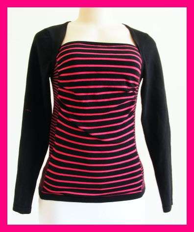 *R1* - SIZE: SMALL - GORGEOUS BLACK & PINK STRIPED JERSEY KNIT TOP