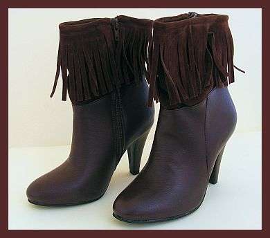 SIZE: 4 - CHOC BROWN FRINGED ANKLE BOOTS