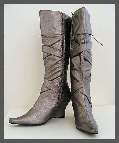 SIZE: 7 - PEWTER WEDGE HEEL LONG BOOTS FROM TATAZI