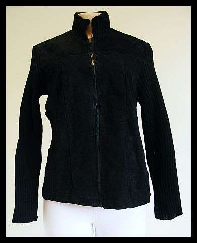 SIZE: 34 - BLACK LEATHER FRONT JERSEY
