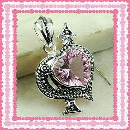 925 STERLING SILVER PINK TOPAZ HEART PENDANT + FREE CHAIN