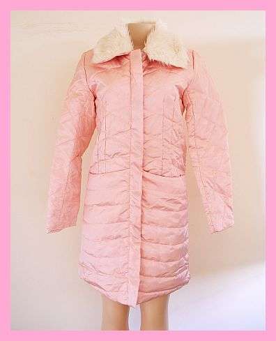 *R1* - SIZE: LARGE - PALE PINK KNEE LENGTH COAT WITH DETACHABLE FUR COLLAR