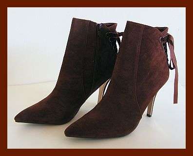 SIZE: 5 - BROWN SUEDE ANKLE BOOTS FROM LUELLA WITH VELVET RIBBON DETAIL