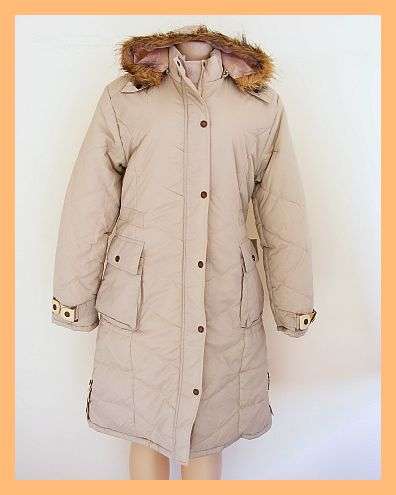 SIZE: MEDIUM - BEIGE KNEE LENGTH JACKET WITH DETACHABLE HOOD