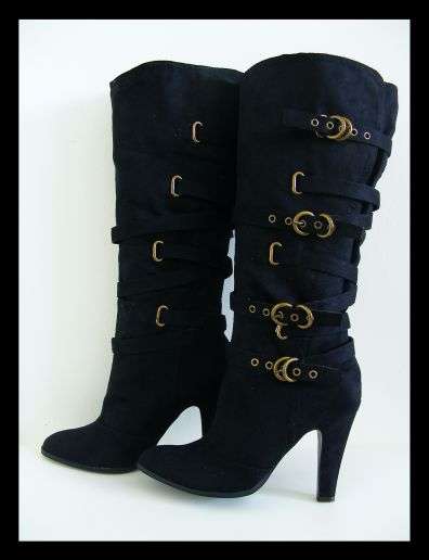 SIZE: 8 - BLACK SUEDE BUCKLE UP BOOTS FROM ZOOM