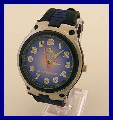 *R1* - BLACK & BLUE SILICONE STRAP WITH SILVER AND BLUE WATCH