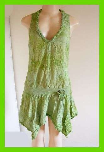 SIZE: LARGE - GREEN CRINKLE SLEEVELESS PIXIE DRESS BY FIRETRAP