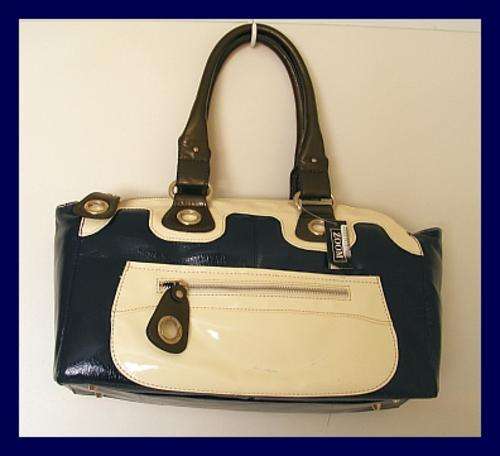 BLUE & CREAM ZIP TOP HANDBAG FROM ZOOM