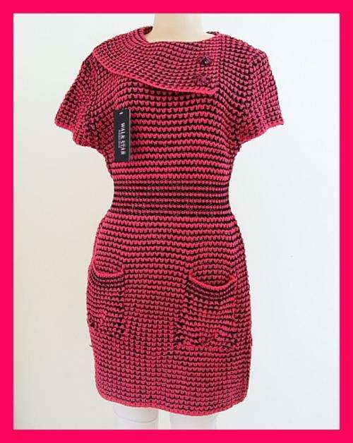 *R1* - SIZE: LARGE - GORGEOUS PINK, BLACK & SILVER KNIT LONG SLEEVELESS JERSEY