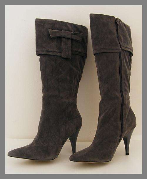 SIZE: 6 - GREY STILLETO BOOTS WITH BOW DETAIL FROM BRONX