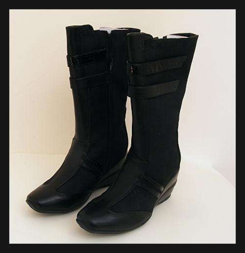 SIZE: 5 - BLACK CALF LENGTH WEDGE HEEL BOOTS