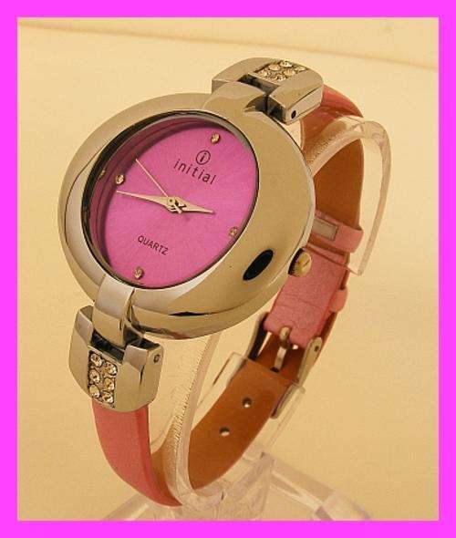 GORGEOUS PINK & SILVER THIN STRAP WATCH