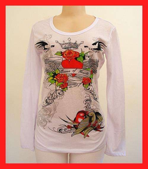 SIZE: LARGE - WHITE QUEEN OF HEART LONG SLEEVE T-SHIRT