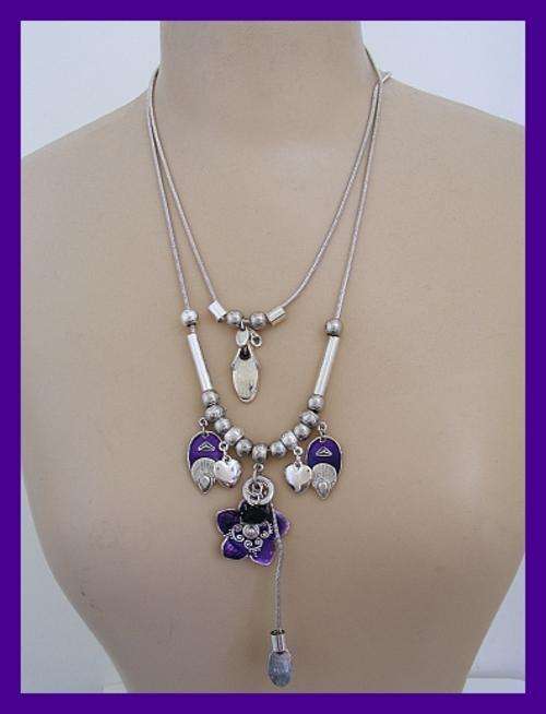 TIBETAN SILVER & PURPLE FLOWER NECKLACE