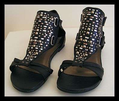 SIZE: 6 - BLACK & SILVER STUDDED GLADIATOR SANDALS BY WHISTLES FROM ZOOM