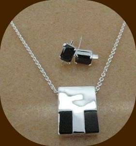 *R1* - SILVER & BLACK CZ NECKLACE & EARRING SET