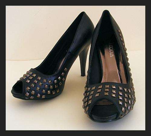 SIZE: 5 - GORGEOUS BLACK STUDDED PEEPTOE PLATFORM SHOES FROM LUSCIOUS