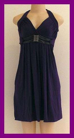 SIZE: LARGE - HALTER NECK DRESS WITH CHAIN & RHINESTONE DETAIL