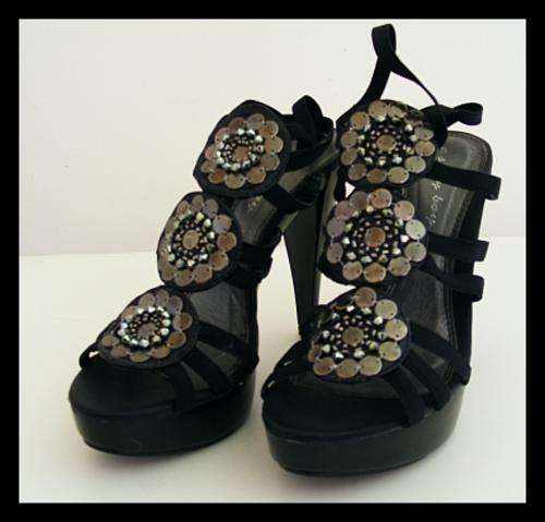 SIZE: 5 - BLACK BEADED STRAPPY PLATFORM SANDALS FROM SISSY BOY