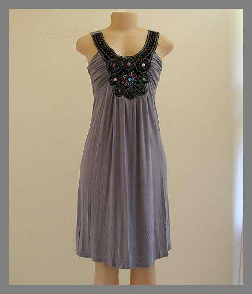 SIZE: LARGE - BEAUTIFUL BEADED GREY SUNDRESS