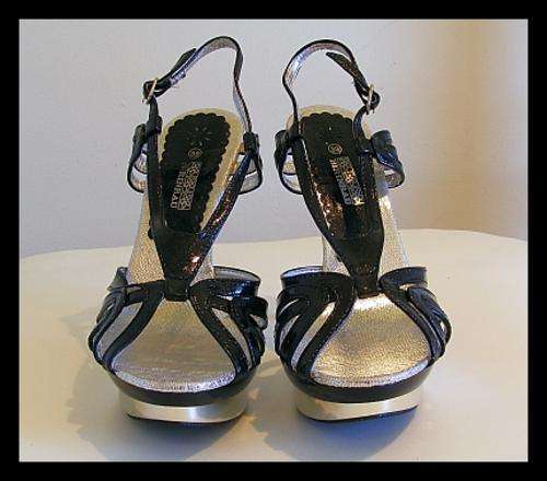 *R1* - BIRINBAU FROM ITALY - SIZE: 5 - BLACK PLATFORM SANDALS WITH SILVER HEELS