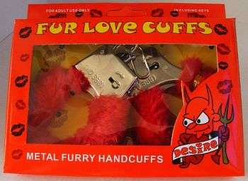 FUR LOVE CUFFS - METAL FURRY HANDCUFFS - RED