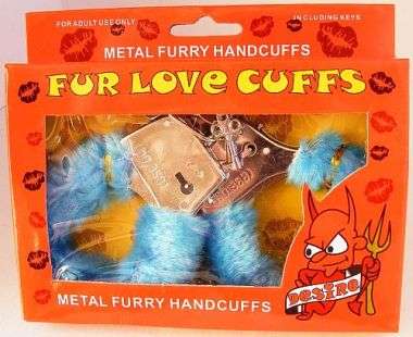 FUR LOVE CUFFS - METAL FURRY HANDCUFFS - BLUE