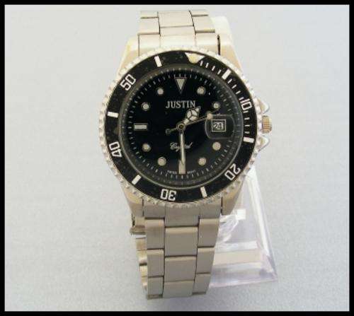 SILVER METAL JUSTIN WATCH WITH BLACK FACE