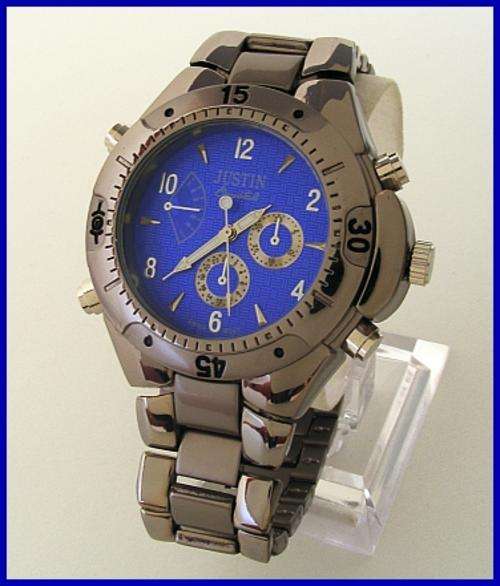 SILVER METAL JUSTIN WATCH WITH BLUE FACE