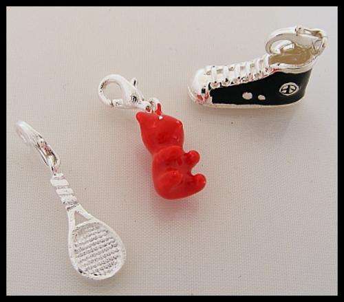 3 X "Thomas Sabo" STYLE CHARMS - SHOE, TEDDY, TENNIS RACKET