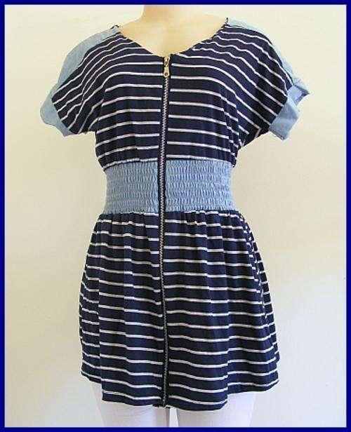 *R1* - DENIM & GREY MINI DRESS - PERFECT OVER SWIMMING COSTUME - LARGE
