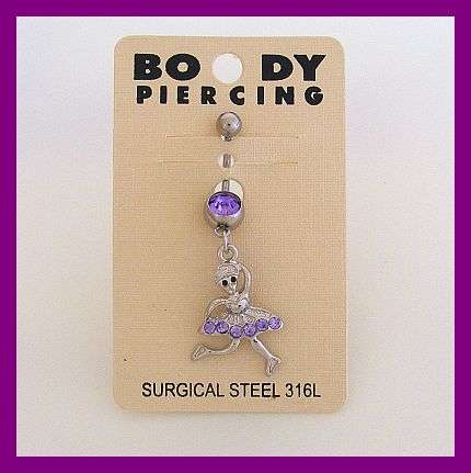 PURPLE CRYSTAL BALLERINA BELLY RING - SURGICAL STEEL