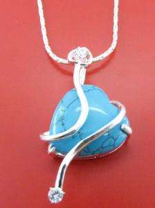 TURQUOISE AND SILVER HEART PENDANT & CHAIN