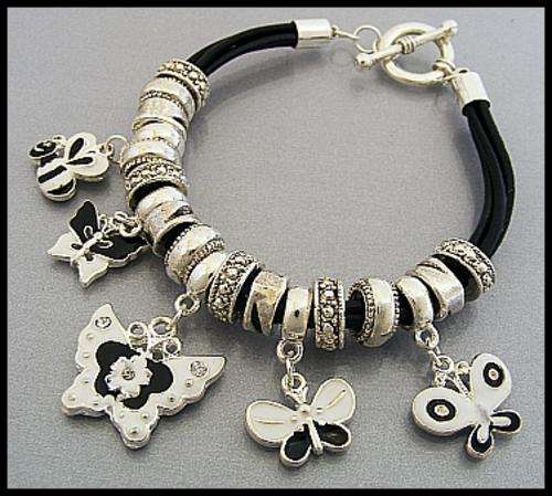 BLACK LEATHER BUTTERFLY BRACELET
