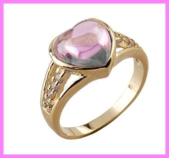 *R1* - PERFECT 18K GEP PINK HEART CZ RING - SIZE:8