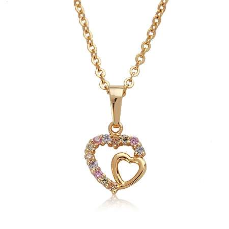 18K GOLD EP MULTI COLOUR CZ HEART PENDANT & CHAIN