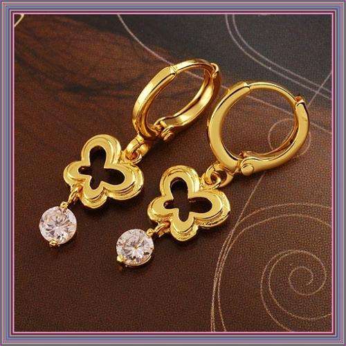 EXQUISITE 18K GOLD EP CUBIC ZIRCONIA EARRINGS