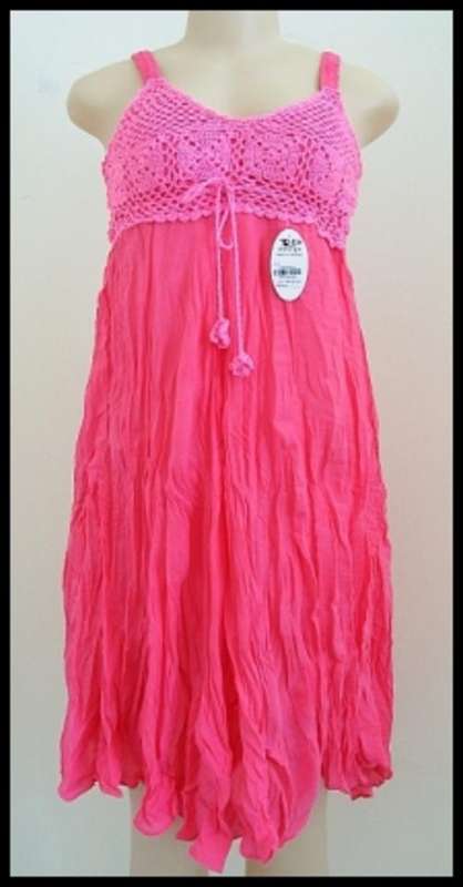 BEAUTIFUL SHORT PINK SUNDRESS WITH CROCHET DETAIL