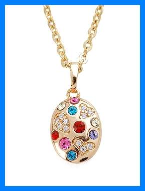 *FREE SHIPPING* - OVAL RHINESTONE 24K GOLD EP PENDANT & CHAIN