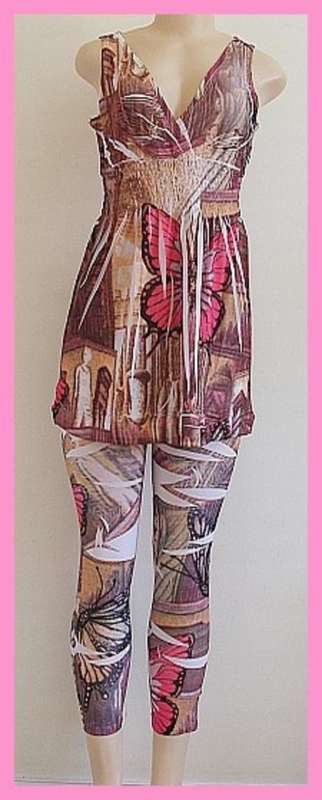 VERY TRENDY TIE DYE STRETCH TOP & LEGGINGS SET  - PINK / BROWN
