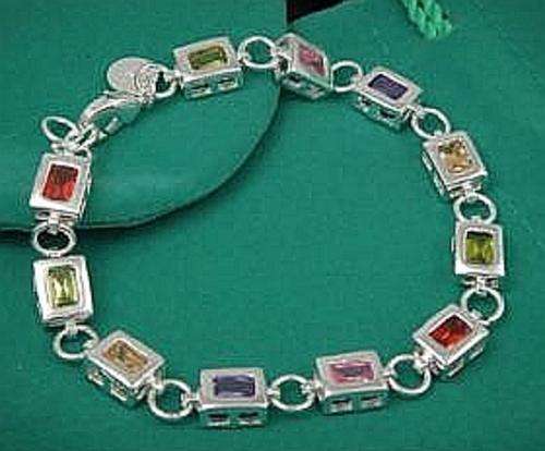 *R99* - STERLING SILVER & MULTI COLOUR CZ BRACELET