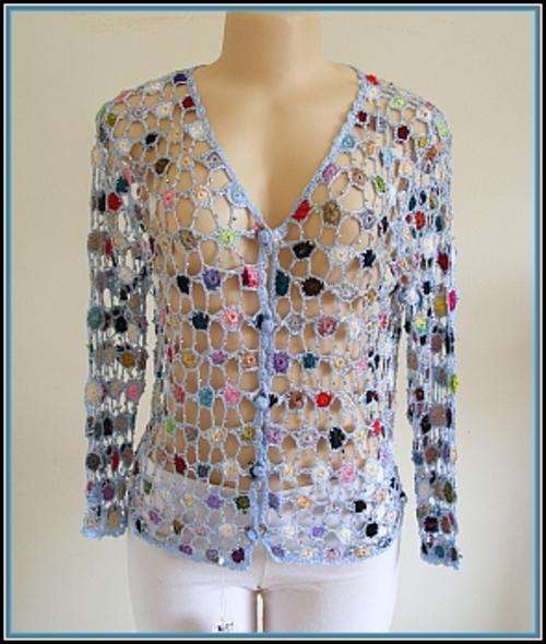 SEXY CROCHET JERSEY TOP WITH BUTTON UP FRONT & LONG SLEEVES - LARGE