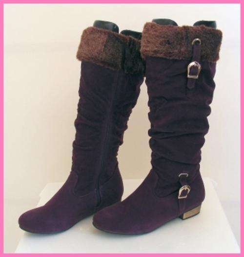 SIZE: 7 - DARK PURPLE FUR TRIMMED BOOTS