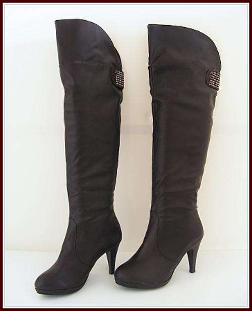 SIZE: 5 - BROWN THIGH HIGH BOOTS WITH SILVER DETAIL