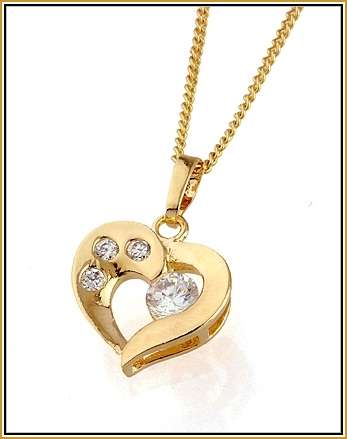 14KGP- CZ HEART PENDANT AND CHAIN